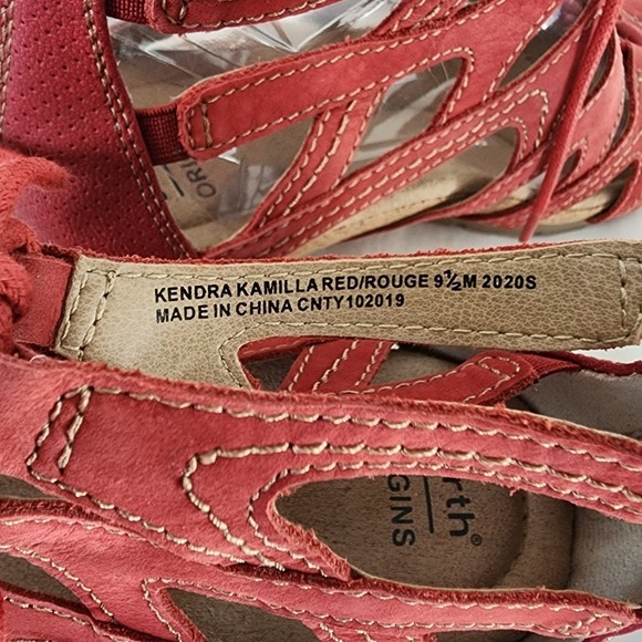 Earth Origins Kendra Red Lace Up Gladiator Sandals Open Toe Wedge 9.5M - Picture 4 of 6